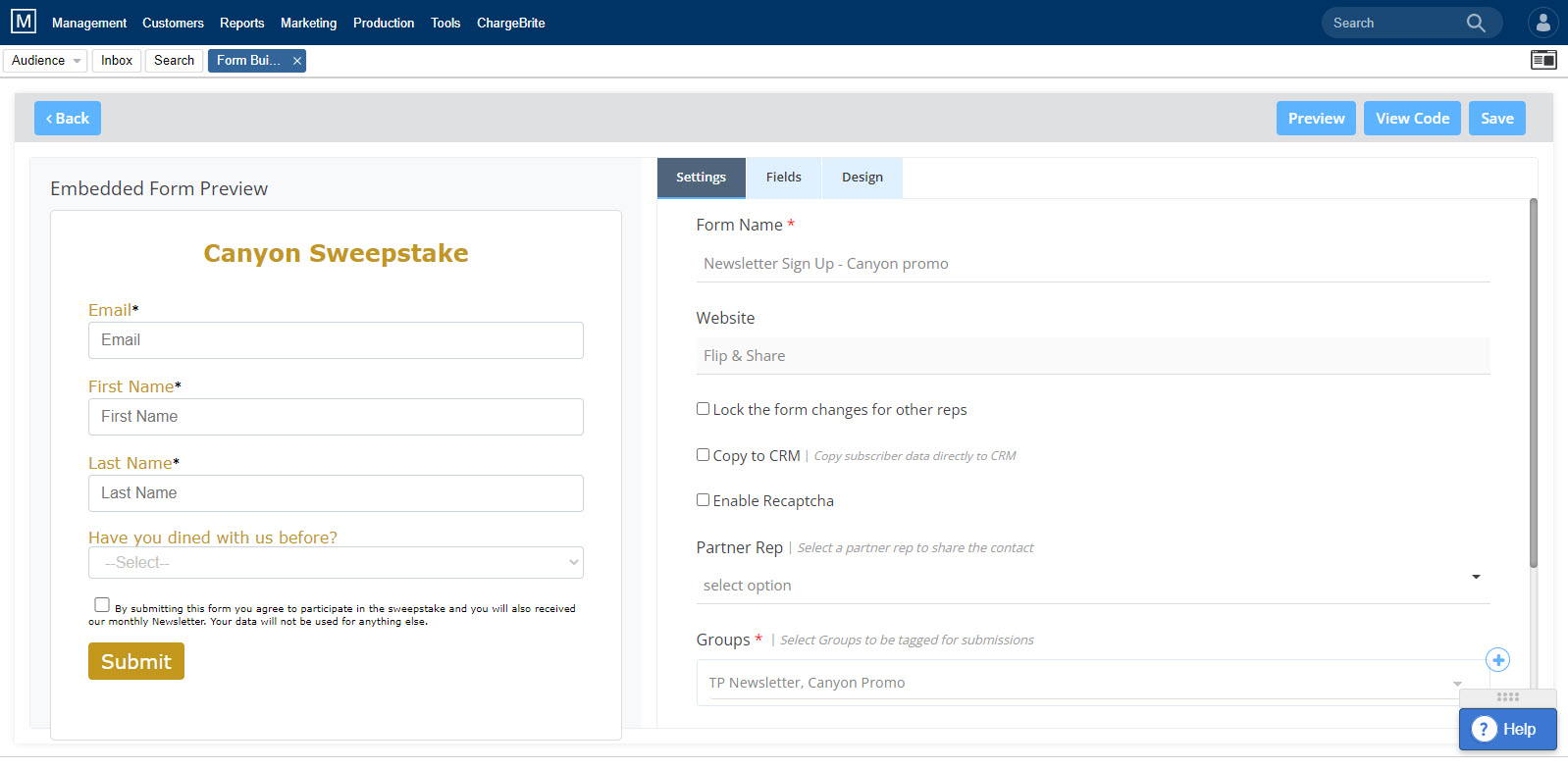 screenshot of Mirabel's Marketing Manager